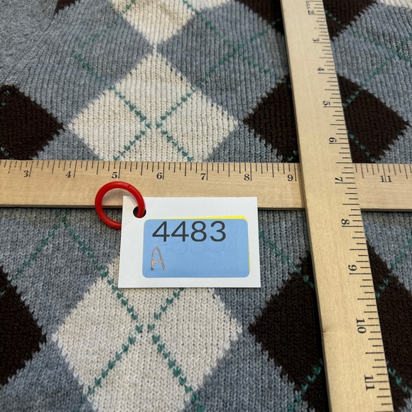 Y2K Preppy Academia Cropped Argyle Sweater Womens Medium Grey Brown - Picture 9 of 9